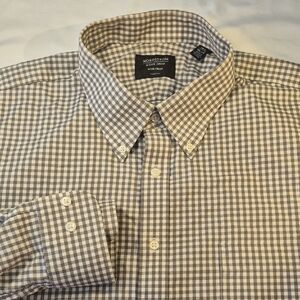 Nordstrom Long Sleeve Button Down Men's Casual Checkered Shirt - Brown and White